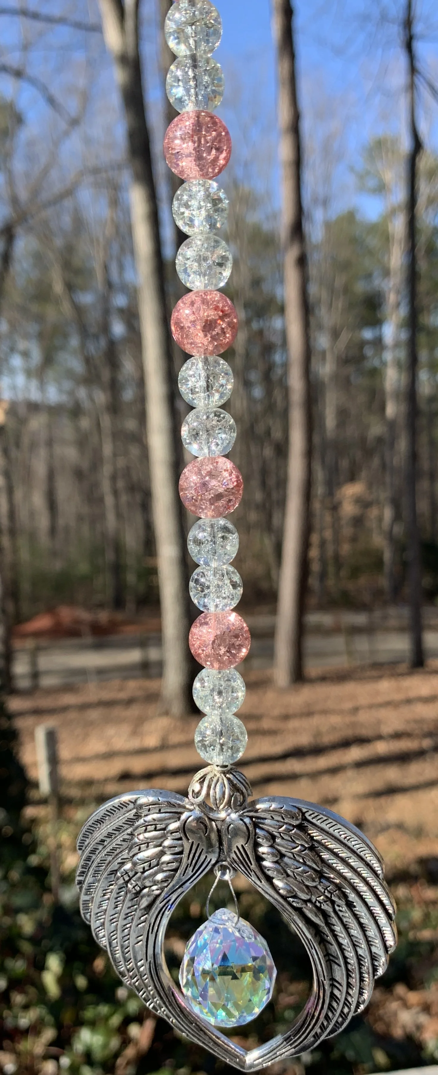 Angel wings with Aurora Borealis glass crystal and rose gold